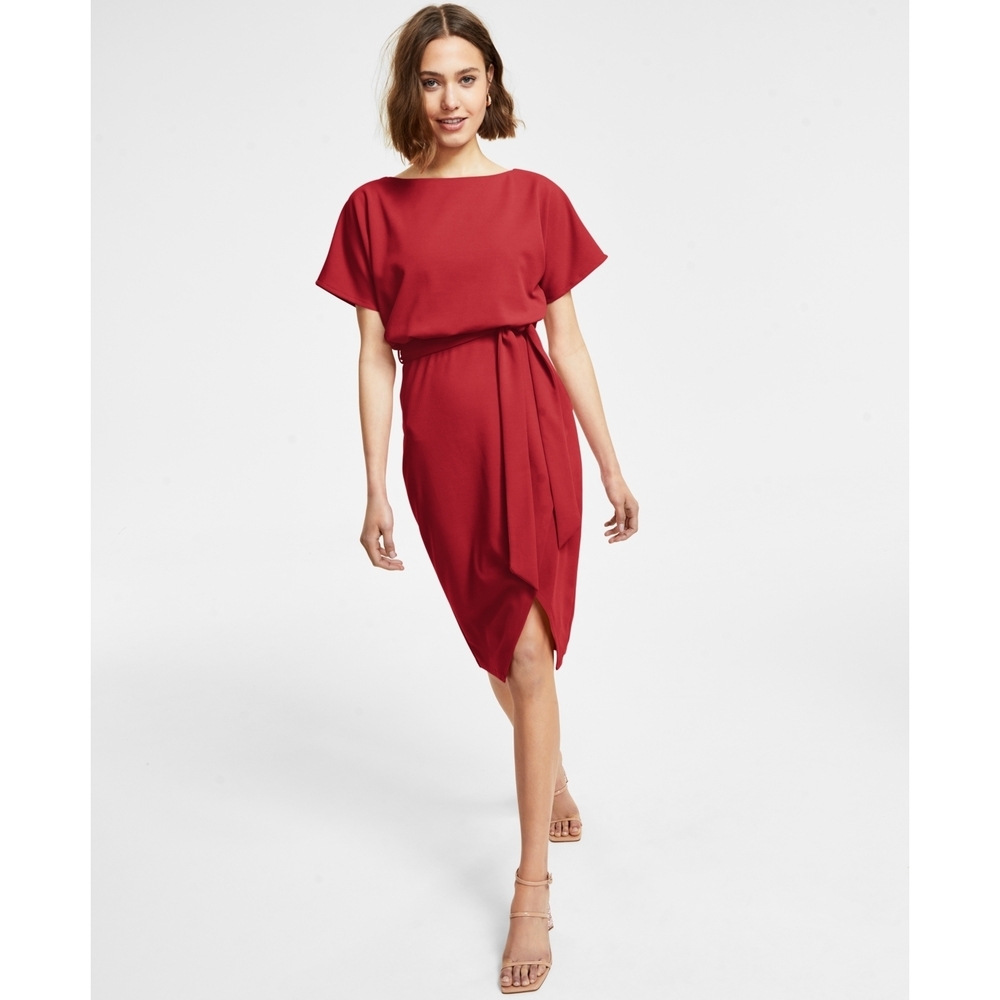 Kensie Blouson Wrap Dress - Burgundy , 2